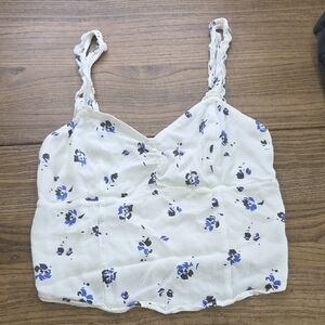 Floral White and Blue Women's Top